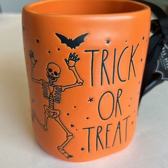NWT Rae Dunn Trick Or Treat Halloween Coffee Mug Double Sided Orange Black - Picture 2 of 9